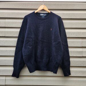 Vintage Polo by Ralph Lauren Wool Pullover Sweatshirt Chest Logo Dark Blue Mens